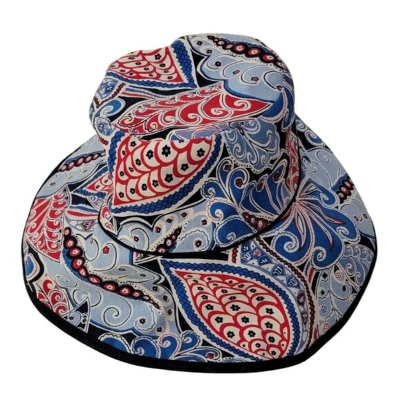 Vera Bradley Reversible Bucket Hat Red & Blue Paisley Floral Print Wide Brim - Picture 4 of 9